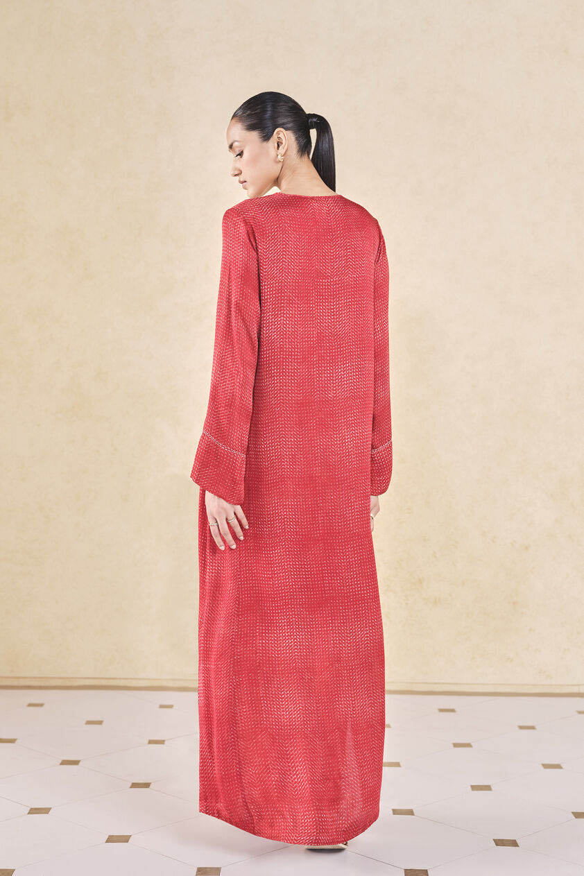 Rouge Handcrafted Ajrakh Kaftan - Red, Red, image 3